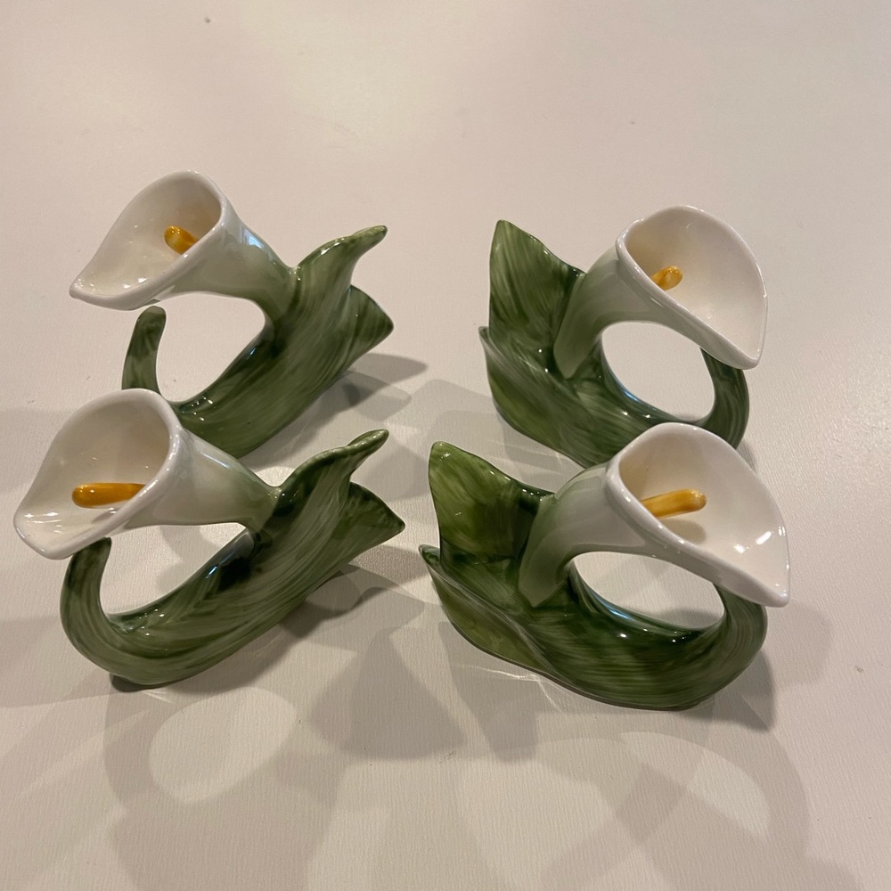 Vintage 1986 PIA Bone China Cala Lilies Napkin Rings Set of Four